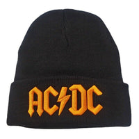 AC/DC Knit Ski Hat Beanie Black and Orange Heavy Metal 80's Rock Lovers Gift