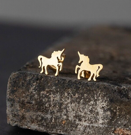 Stainless Steel Unicorn Gold Earrings Dungeons & Dragons Fantasy Lovers Gift